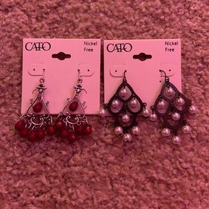 Cato Earrings - 2 pairs - red/silver and black/pearl